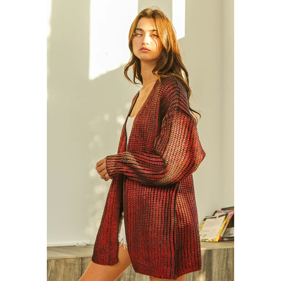 BiBi Metallic Knit V-neck Open Sweater Cardigan Apparel and Accessories