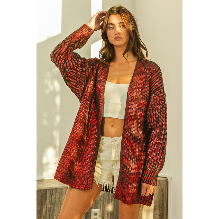 BiBi Metallic Knit V-neck Open Sweater Cardigan Apparel and Accessories