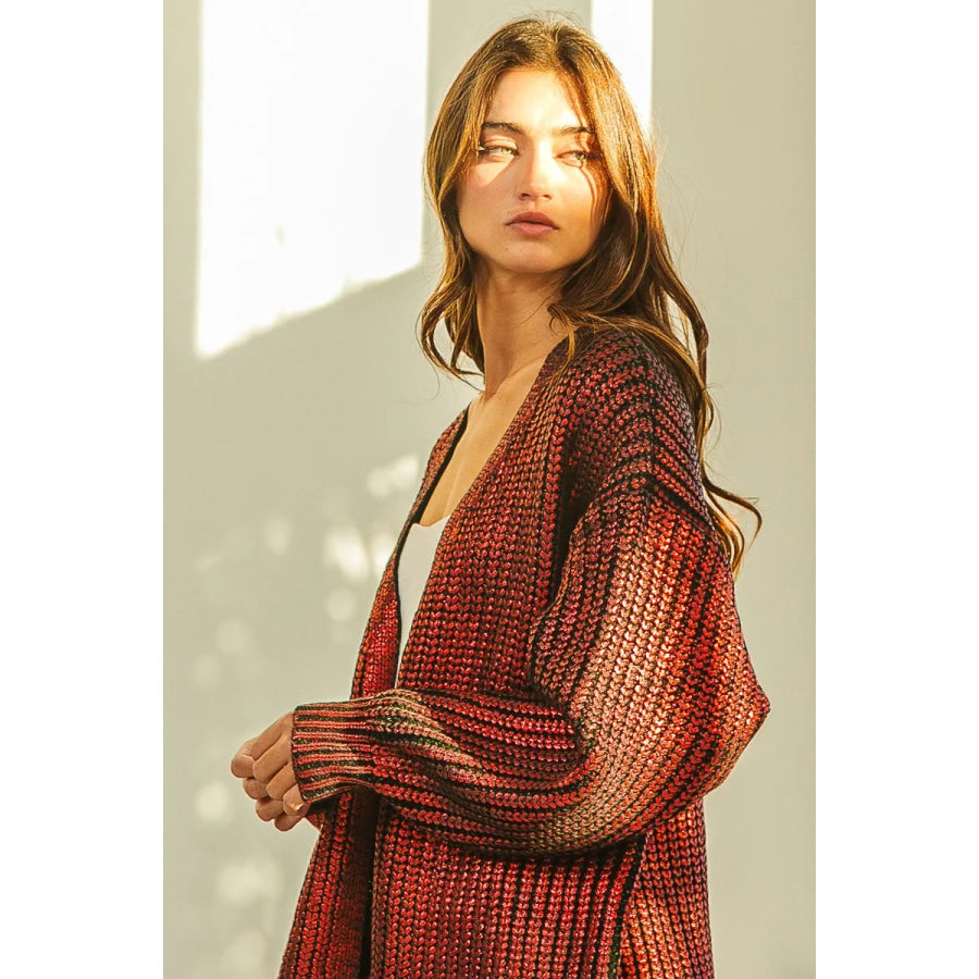 BiBi Metallic Knit V-neck Open Sweater Cardigan Apparel and Accessories