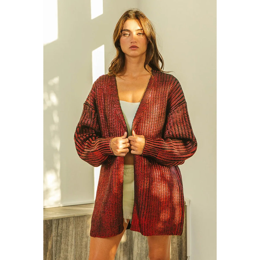 BiBi Metallic Knit V-neck Open Sweater Cardigan Apparel and Accessories