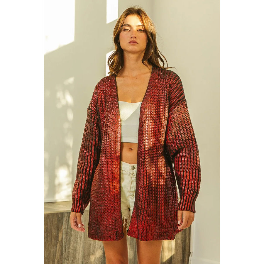 BiBi Metallic Knit V-neck Open Sweater Cardigan Apparel and Accessories