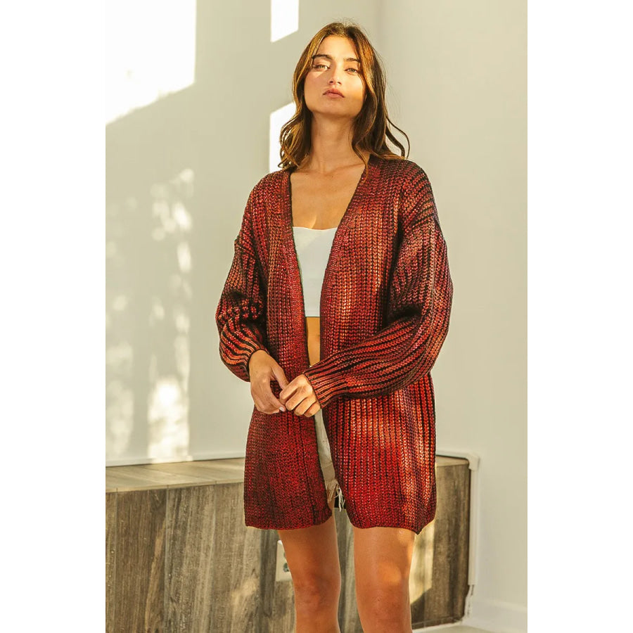 BiBi Metallic Knit V-neck Open Sweater Cardigan Apparel and Accessories
