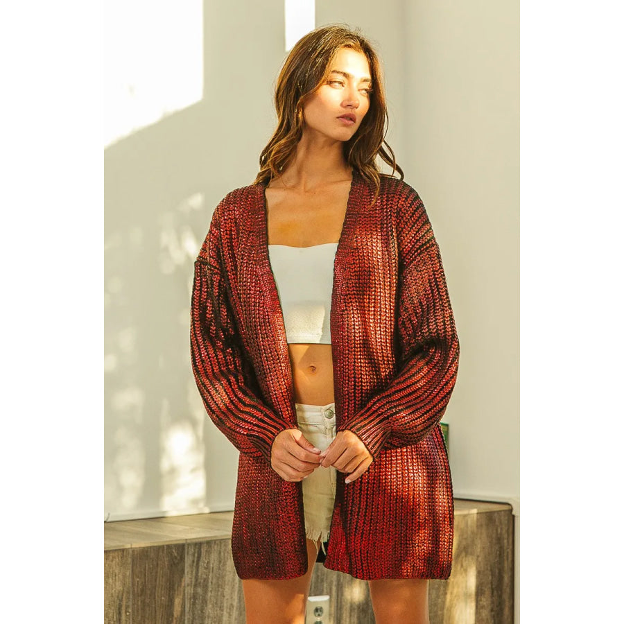 BiBi Metallic Knit V-neck Open Sweater Cardigan Apparel and Accessories