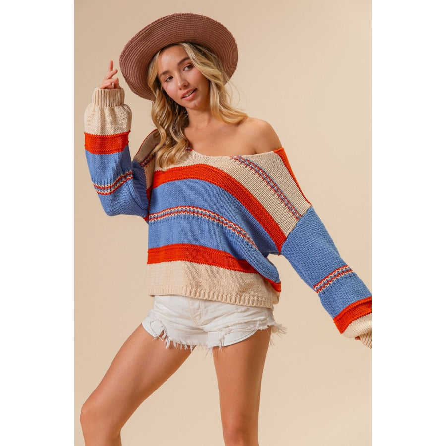 BiBi Multi Color Stripe Scoop Neck Sweater Apparel and Accessories