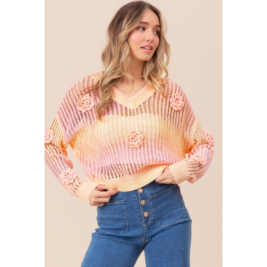 BiBi Ombre Crochet Flower Knit Top Apparel and Accessories