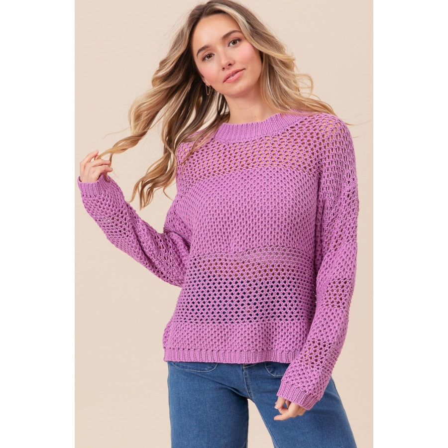 BiBi Openwork Long Sleeve Knit Top Apparel and Accessories