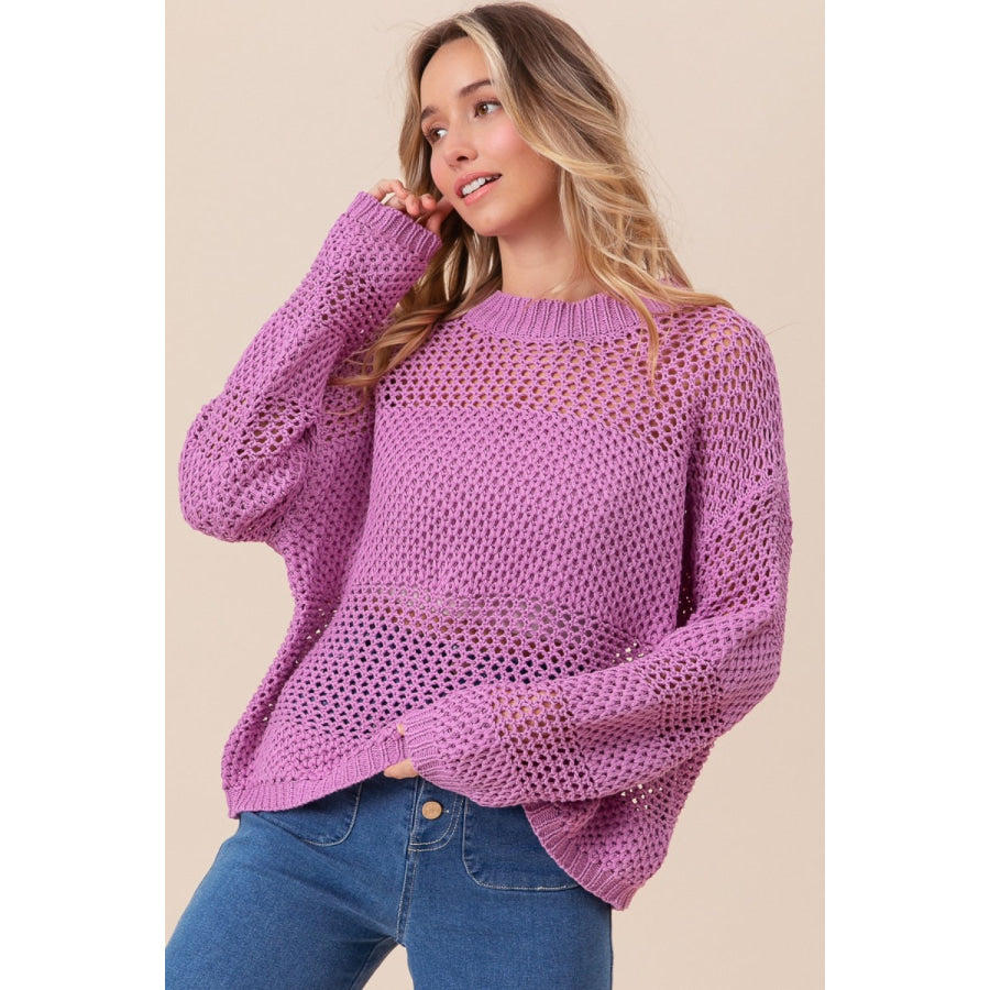 BiBi Openwork Long Sleeve Knit Top Apparel and Accessories