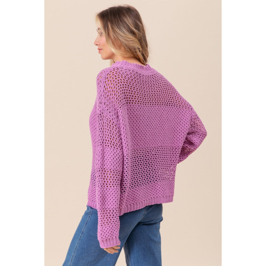 BiBi Openwork Long Sleeve Knit Top Apparel and Accessories