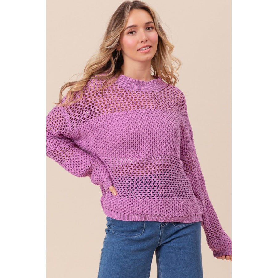 BiBi Openwork Long Sleeve Knit Top Apparel and Accessories