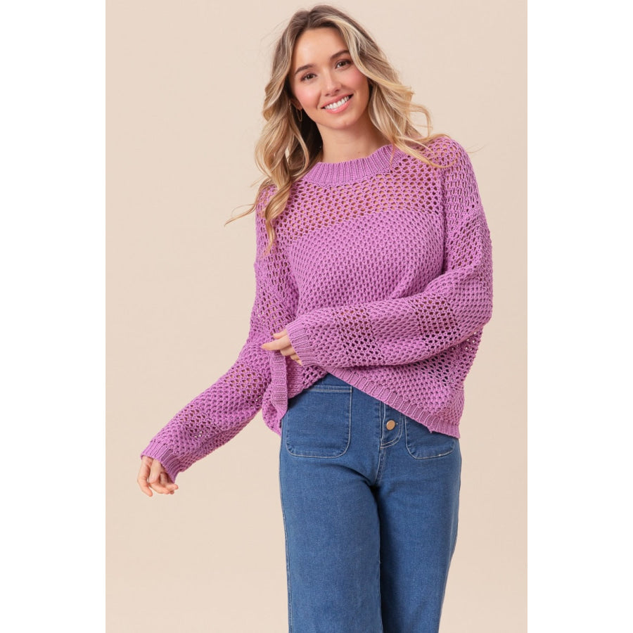 BiBi Openwork Long Sleeve Knit Top Apparel and Accessories