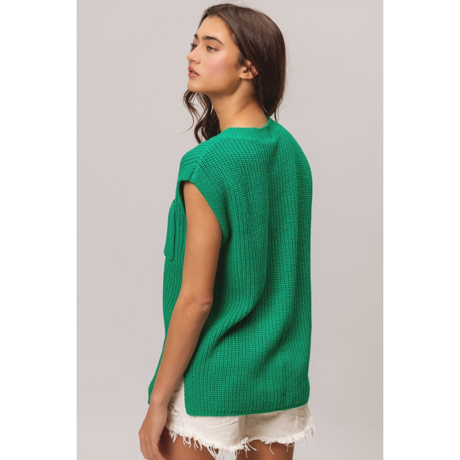 BiBi Patch Pocket Cap Sleeve Sweater Top Jade / S Apparel and Accessories