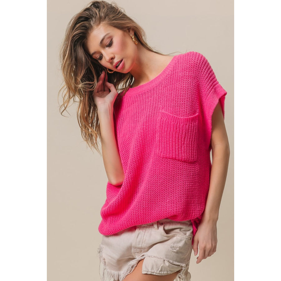 BiBi Patch Pocket Short Sleeve Sweater Apparel and Accessories