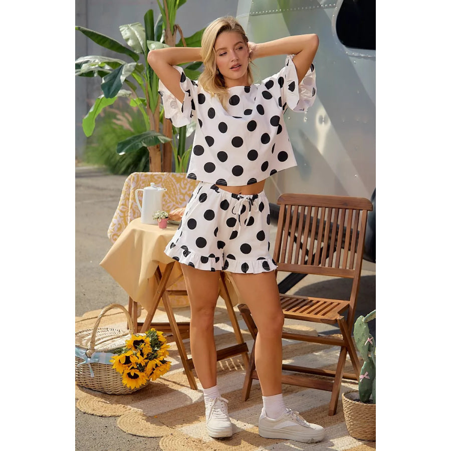 BiBi Polka Dots Printed Ruffled Detail Top And Shorts Set Apparel and Accessories