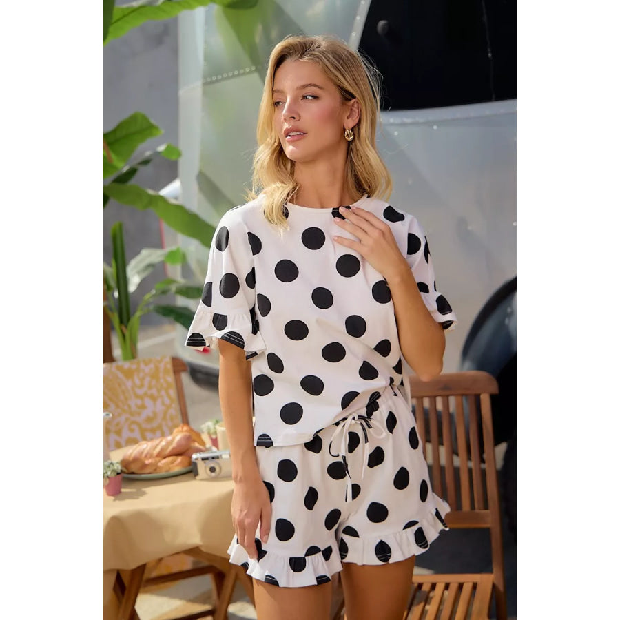 BiBi Polka Dots Printed Ruffled Detail Top And Shorts Set Apparel and Accessories
