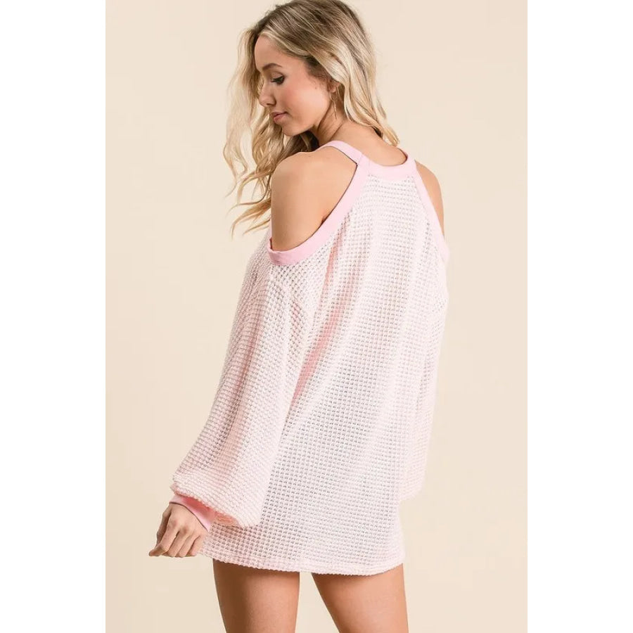 BiBi Popcorn Waffle Top with Cold Shoulder Detail Apparel and Accessories