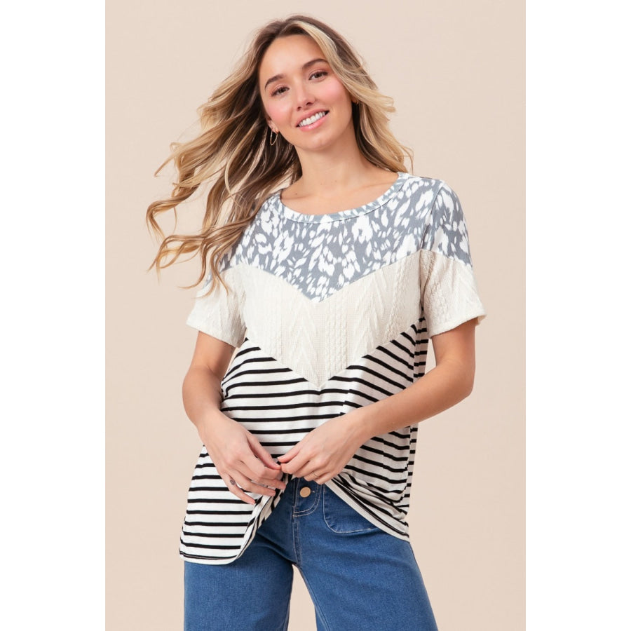 BiBi Printed Color Block Short Sleeve T-Shirt Apparel and Accessories