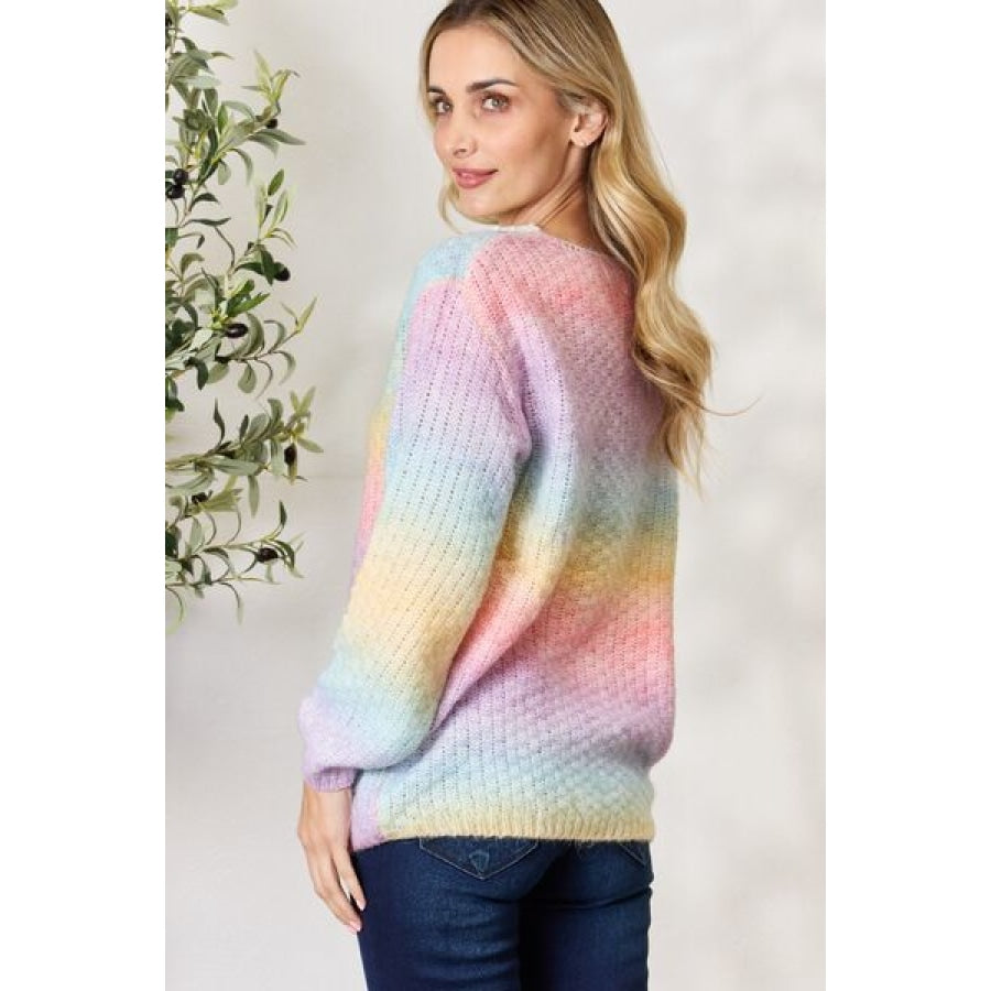 BiBi Rainbow Gradient Crochet Deetail Sweater Clothing