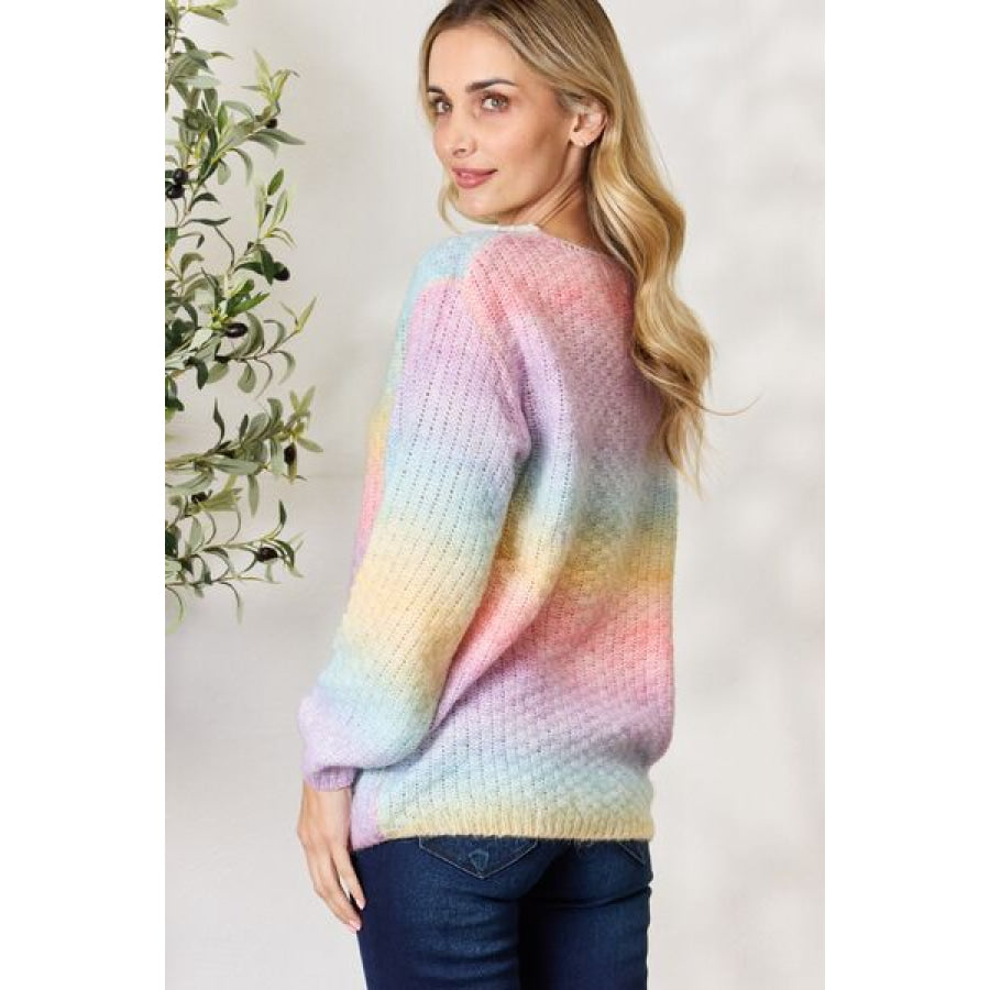 BiBi Rainbow Gradient Crochet Deetail Sweater Pink Multi / S Clothing