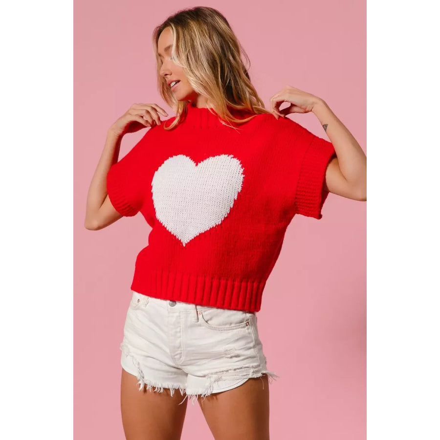 BiBi Rib Banded Heart Pattern Valentines Sweater Apparel and Accessories