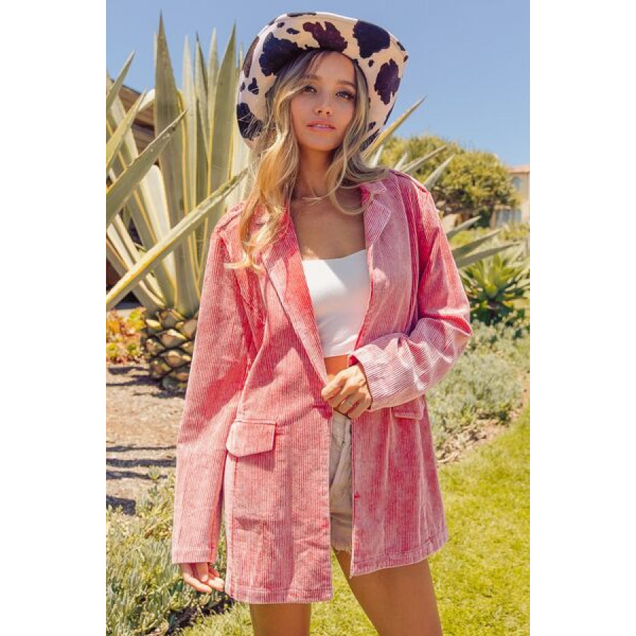 BiBi Ribbed Button Up Long Sleeve Blazer VENTAGE RUBY / S Apparel and Accessories