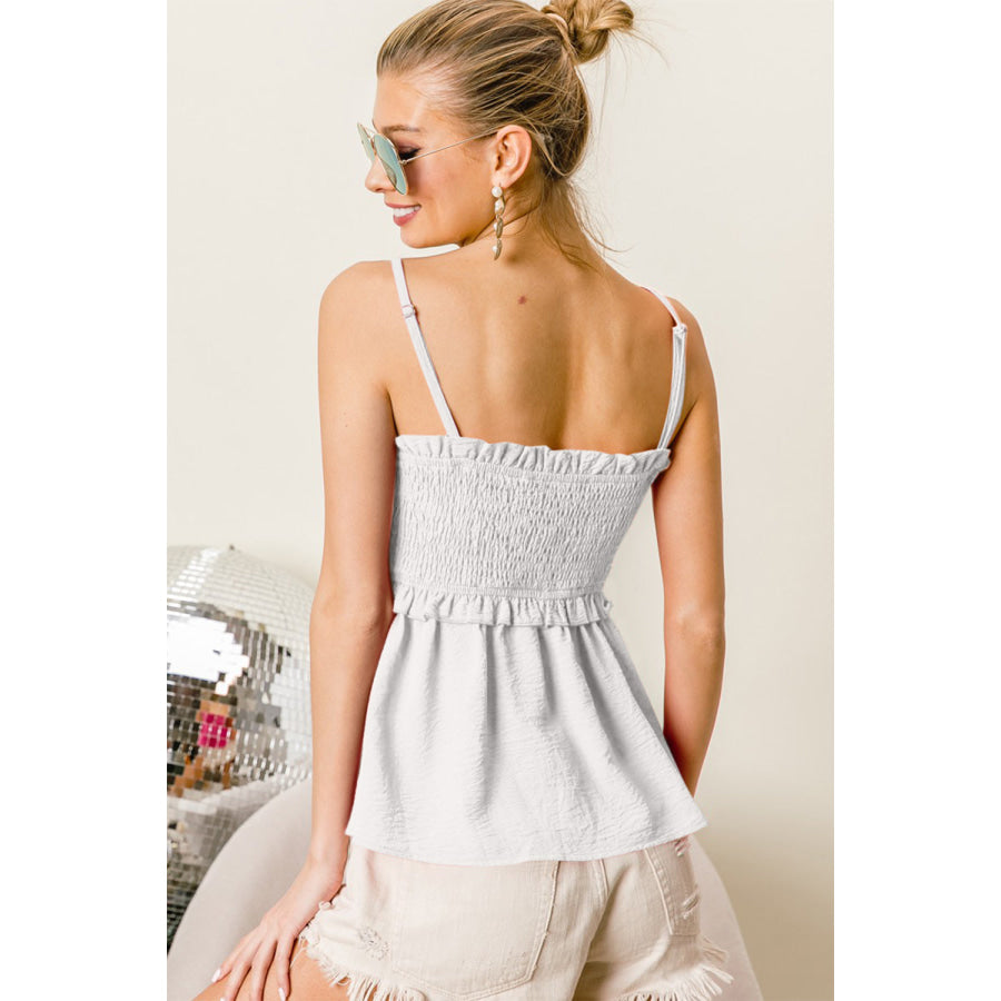 BiBi Ruffle Edge Smocking Babydoll Cami Apparel and Accessories