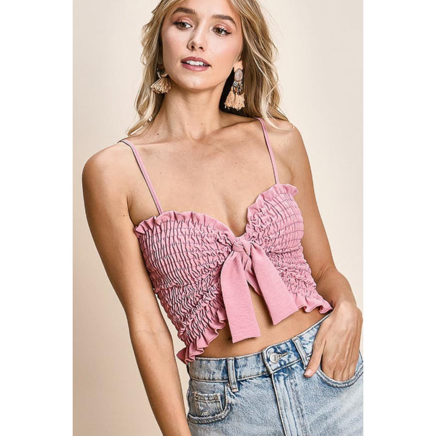 BiBi Ruffled Smocked Ribbon Detail Cami Apparel and Accessories