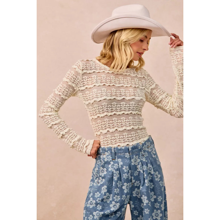 BiBi Ruffles Detail Flower Lace Top Apparel and Accessories