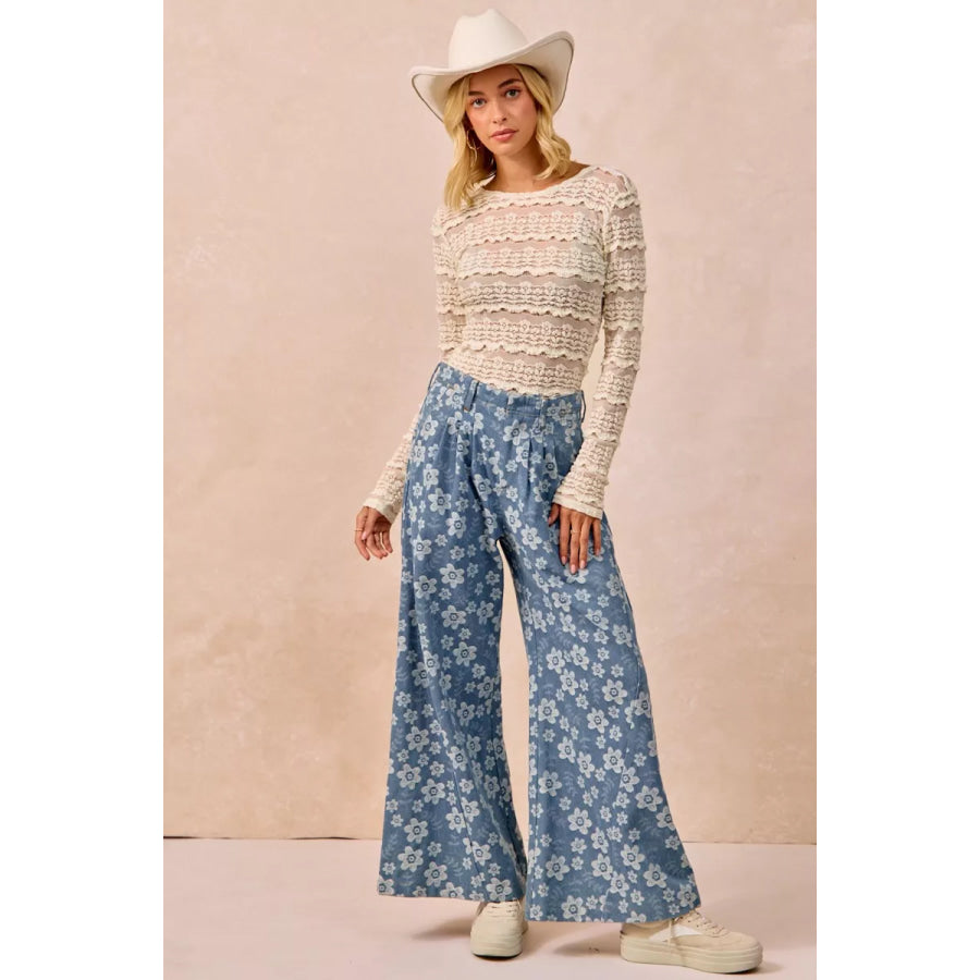 BiBi Ruffles Detail Flower Lace Top Apparel and Accessories