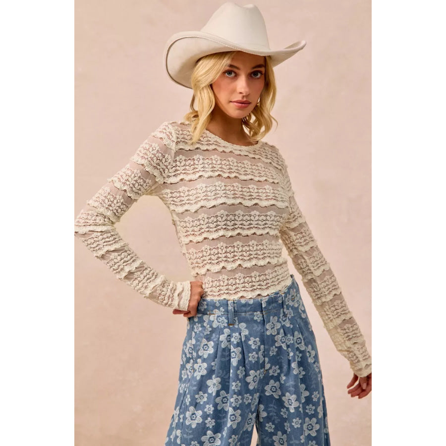 BiBi Ruffles Detail Flower Lace Top Apparel and Accessories