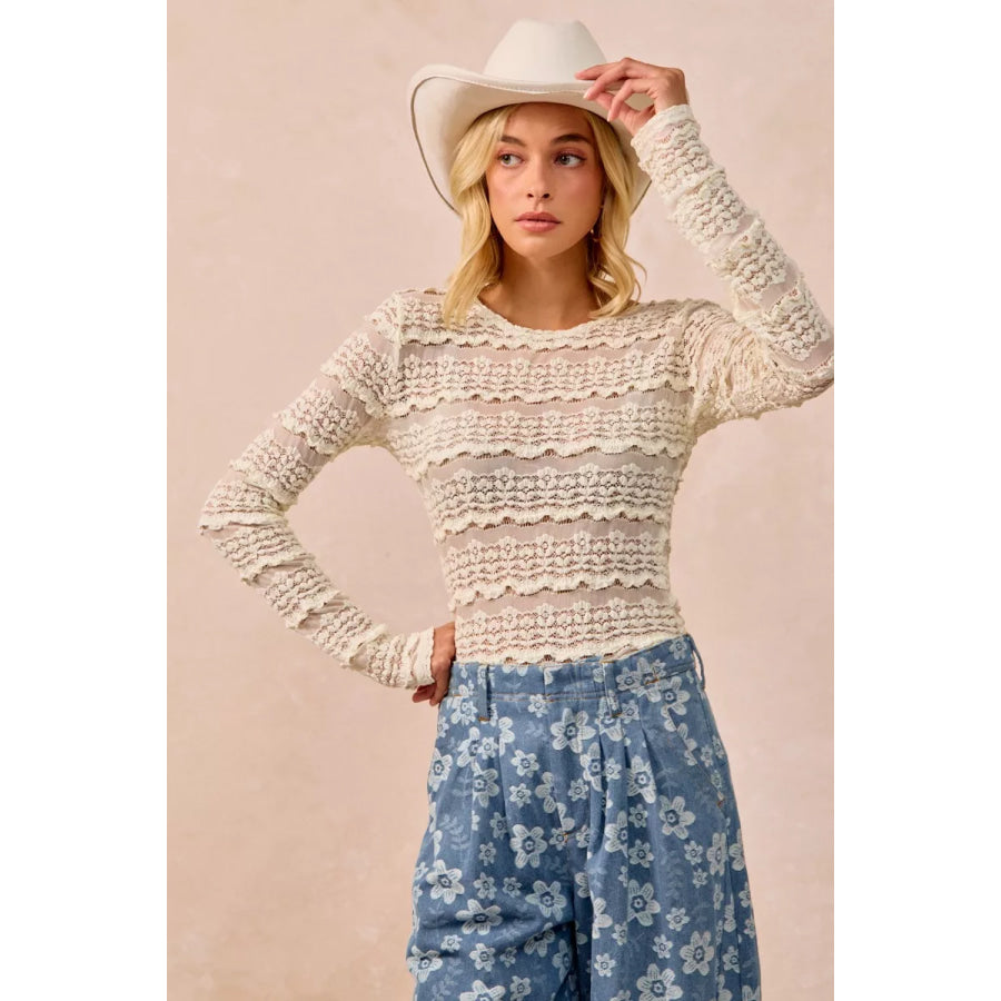 BiBi Ruffles Detail Flower Lace Top Apparel and Accessories