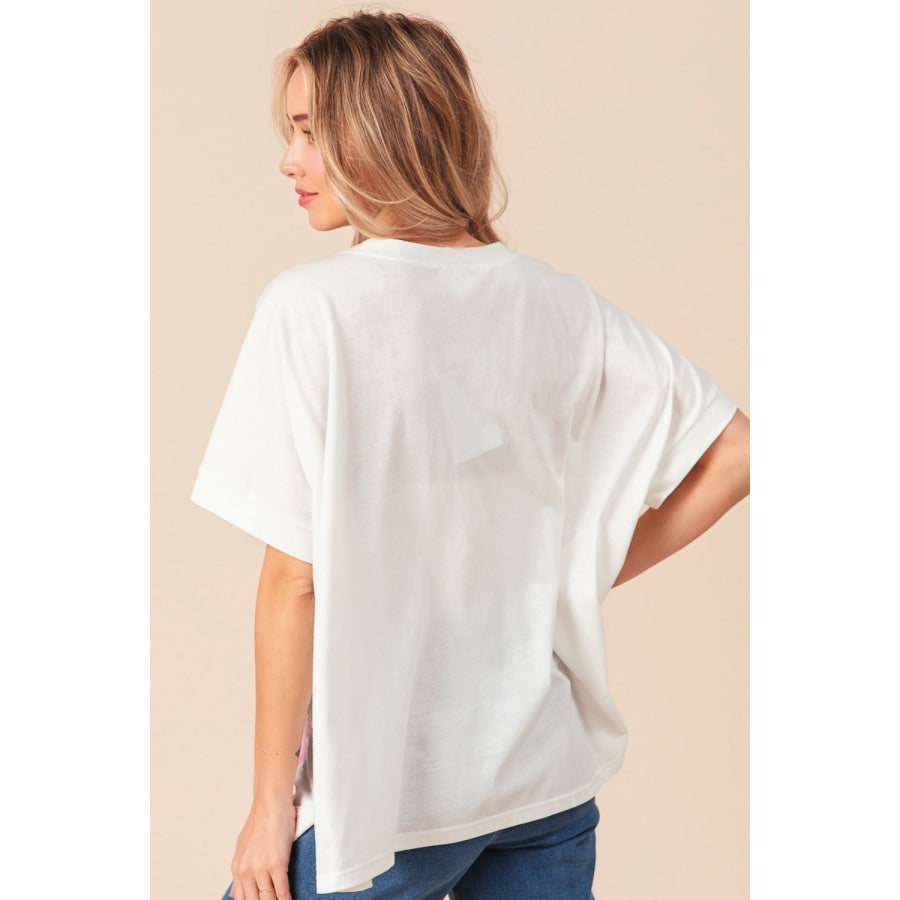 BiBi Sequin Bow Patch Short Sleeve T-Shirt Off White / S Apparel and Accessories