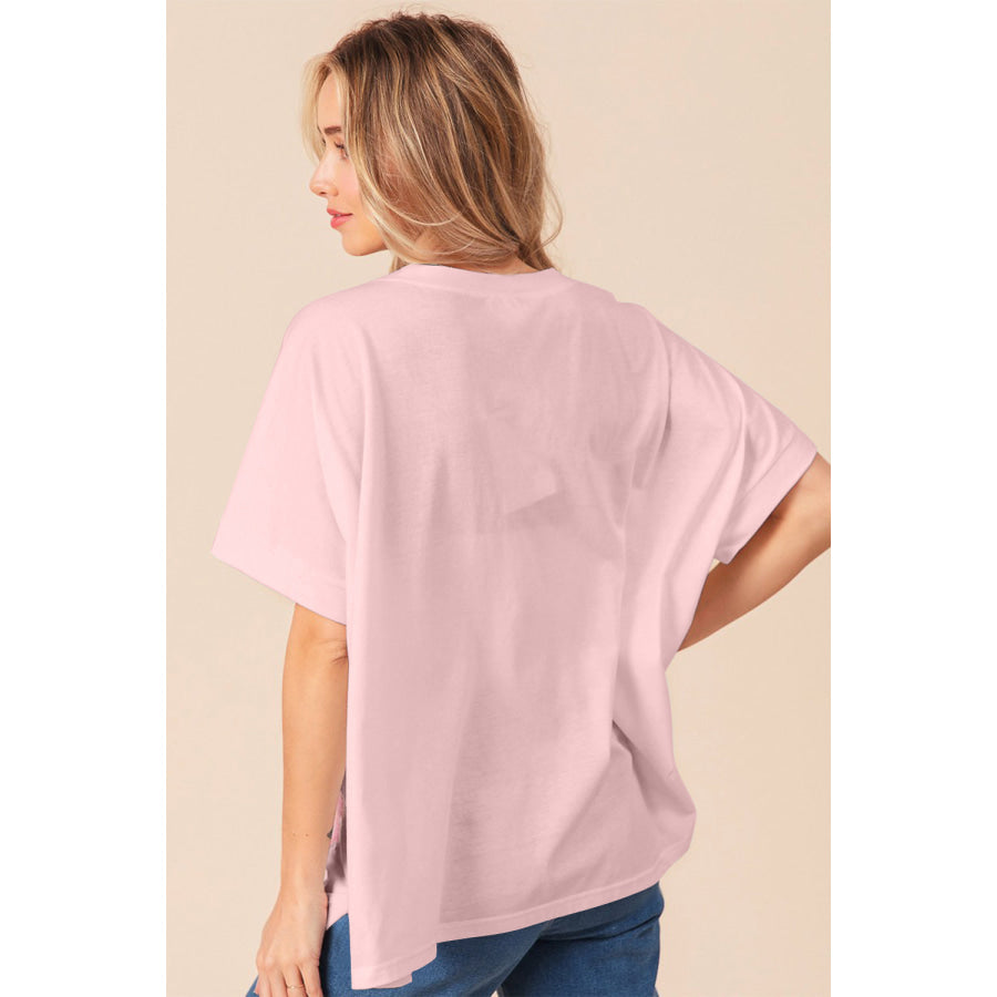 BiBi Sequin Bow Patch Short Sleeve T-Shirt Blush / S Apparel and Accessories