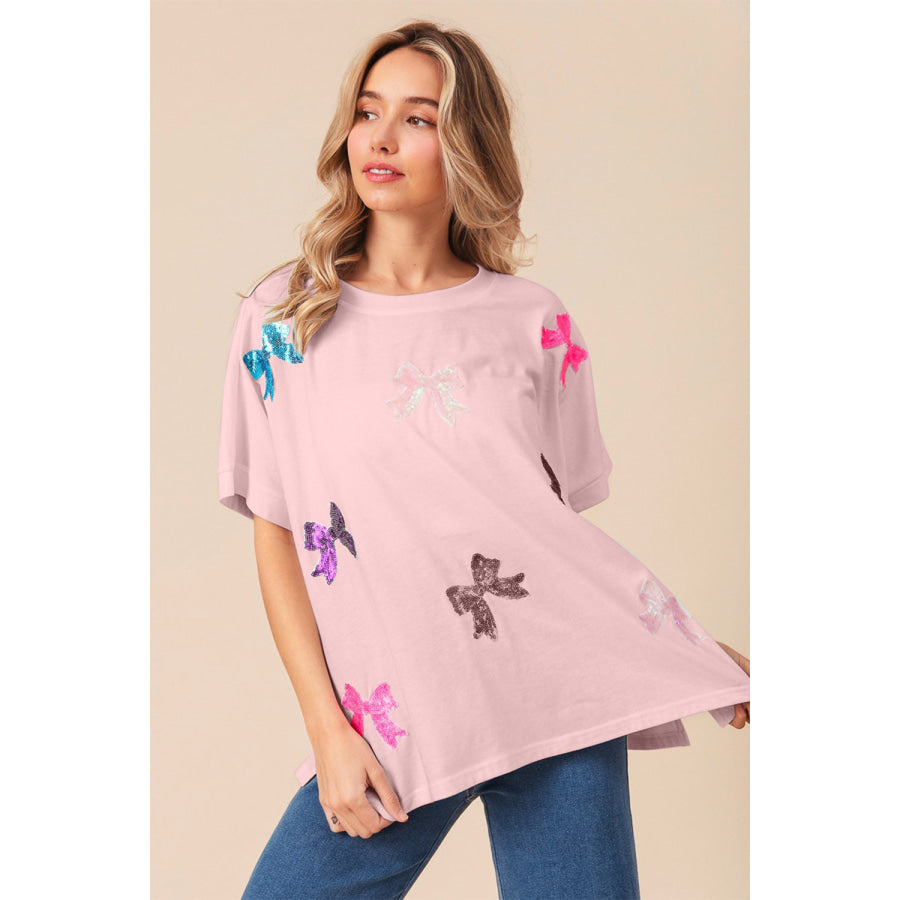 BiBi Sequin Bow Patch Short Sleeve T-Shirt Apparel and Accessories