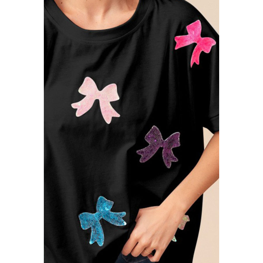 BiBi Sequin Bow Patch Short Sleeve T-Shirt Apparel and Accessories