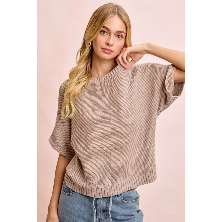 BiBi Short Dolman Sleeves Washed Knit Top Apparel and Accessories