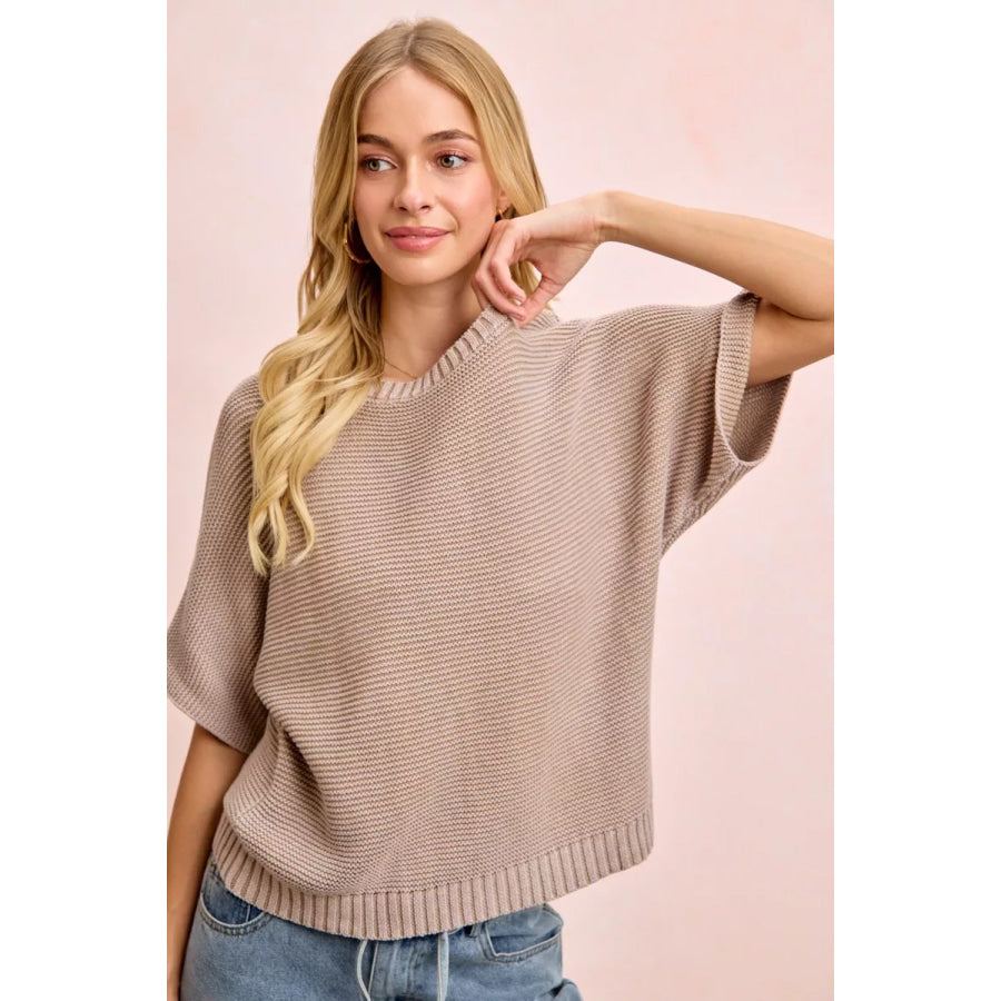 BiBi Short Dolman Sleeves Washed Knit Top Apparel and Accessories