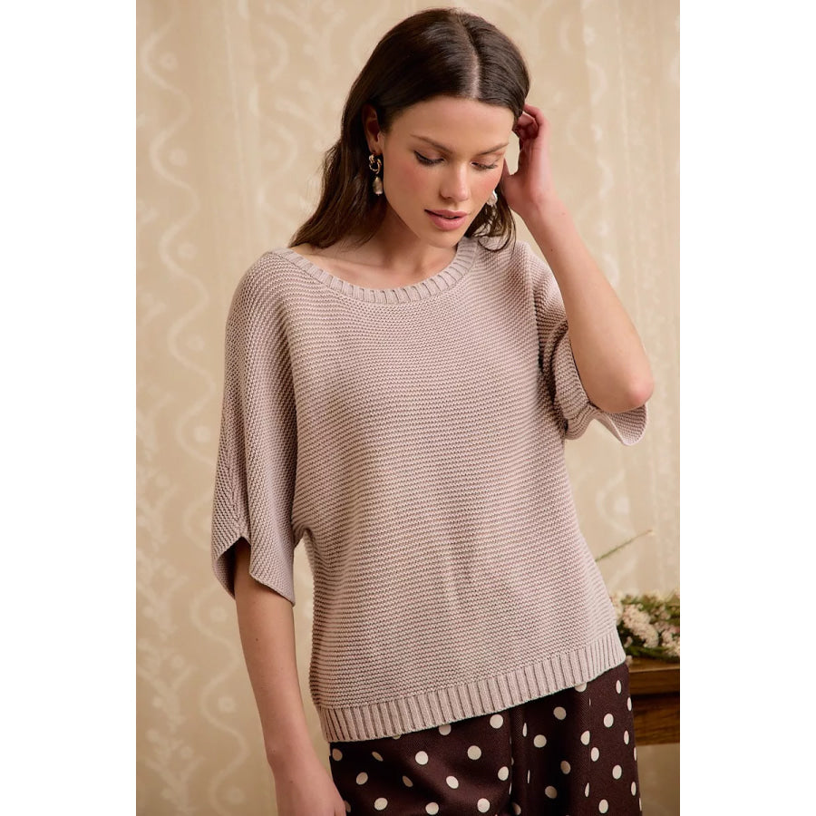 BiBi Short Dolman Sleeves Washed Knit Top Apparel and Accessories