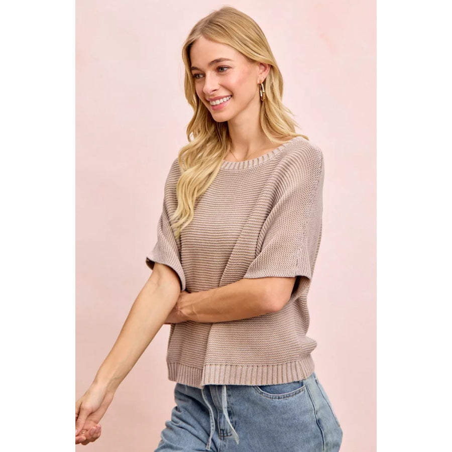 BiBi Short Dolman Sleeves Washed Knit Top Apparel and Accessories