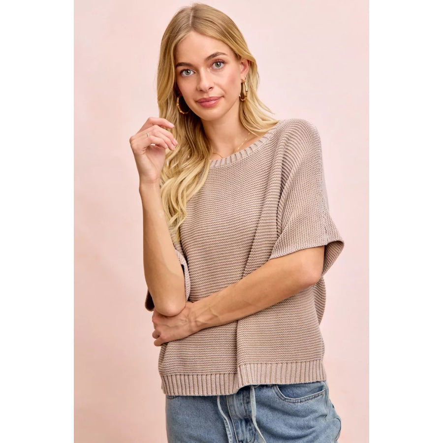 BiBi Short Dolman Sleeves Washed Knit Top Apparel and Accessories