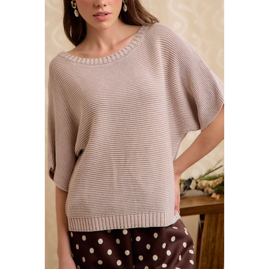 BiBi Short Dolman Sleeves Washed Knit Top Apparel and Accessories