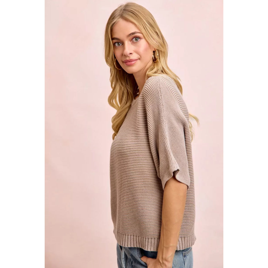BiBi Short Dolman Sleeves Washed Knit Top Apparel and Accessories