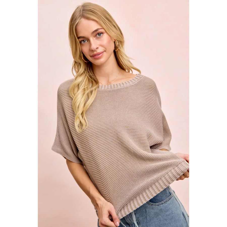 BiBi Short Dolman Sleeves Washed Knit Top WASHED MOCHA / S Apparel and Accessories