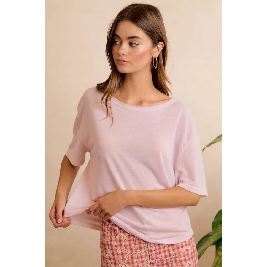 BiBi Solid Jersey Relaxed Fit Short Sleeves Pocket Top Apparel and Accessories