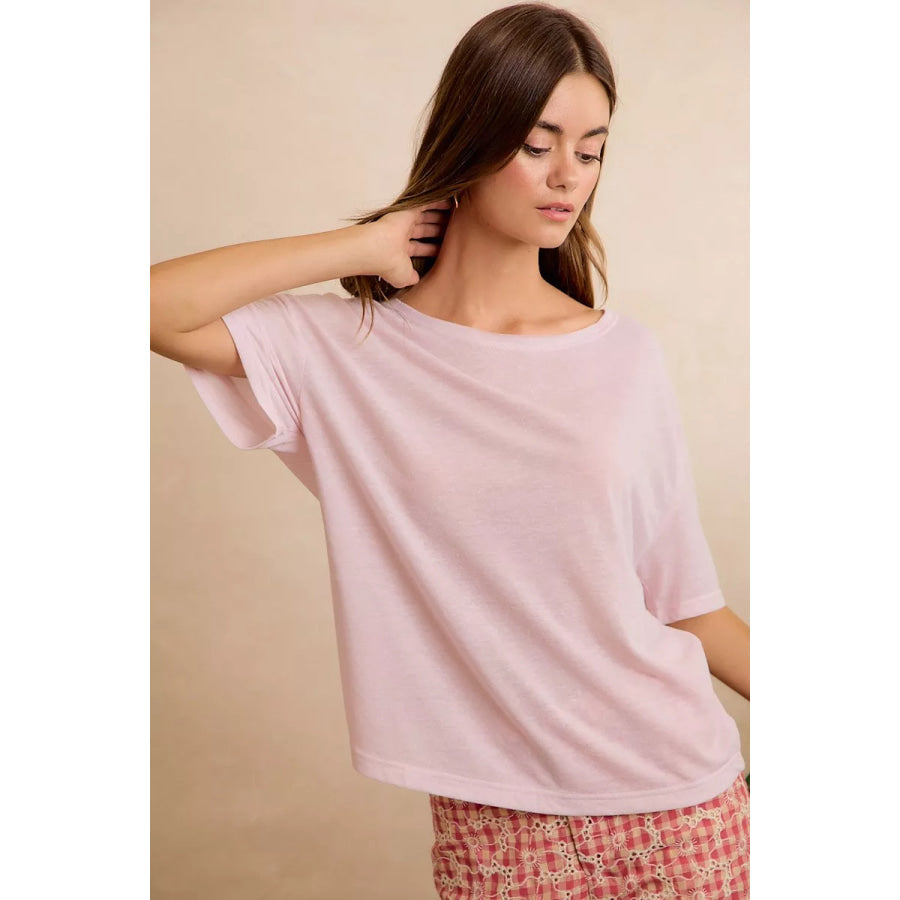 BiBi Solid Jersey Relaxed Fit Short Sleeves Pocket Top Apparel and Accessories