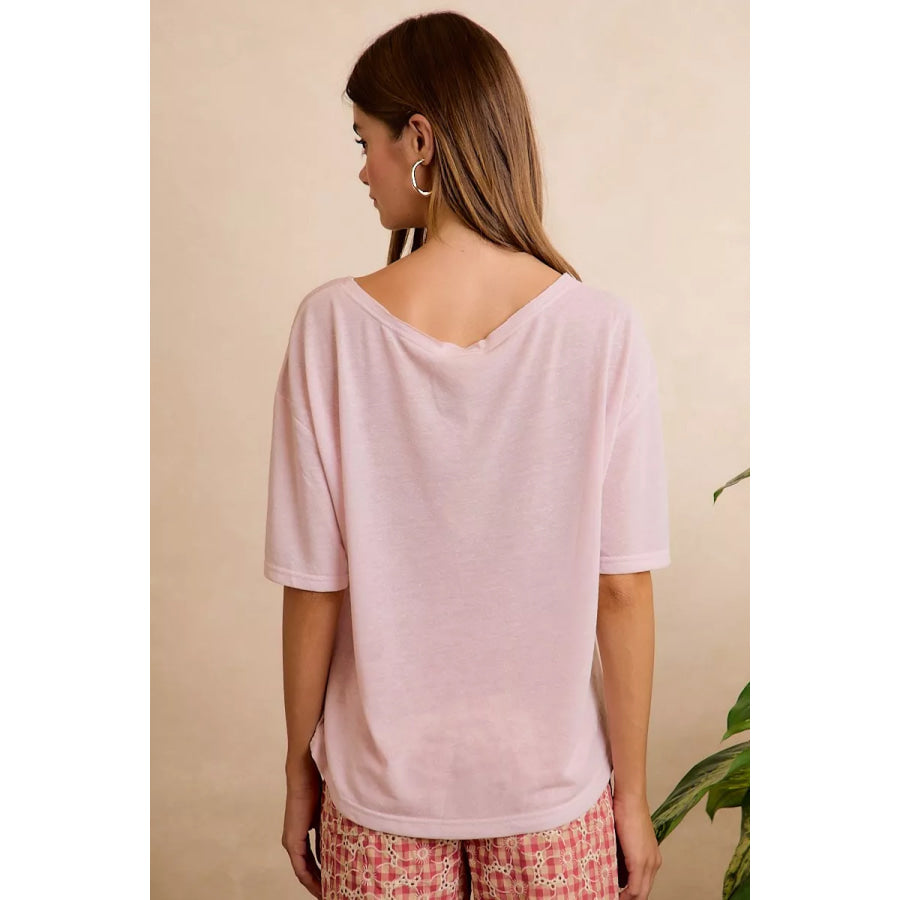 BiBi Solid Jersey Relaxed Fit Short Sleeves Pocket Top Apparel and Accessories