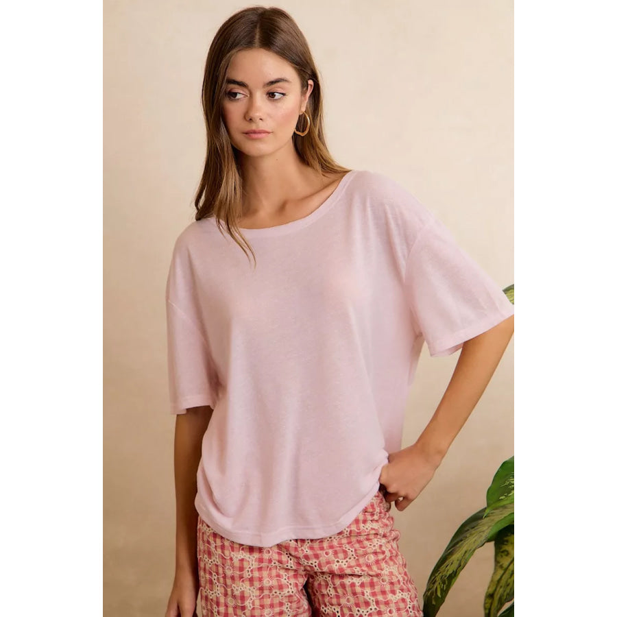 BiBi Solid Jersey Relaxed Fit Short Sleeves Pocket Top PALE LAVENDER / S Apparel and Accessories