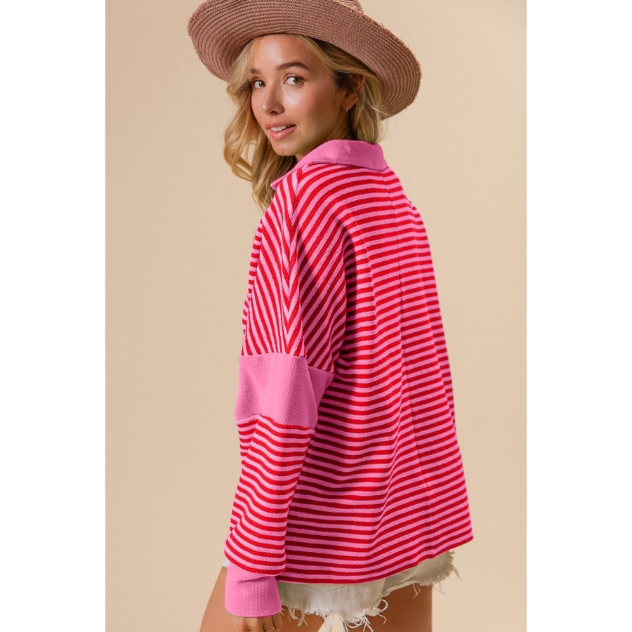 BiBi Striped Contrast Long Sleeve Knit Top Apparel and Accessories