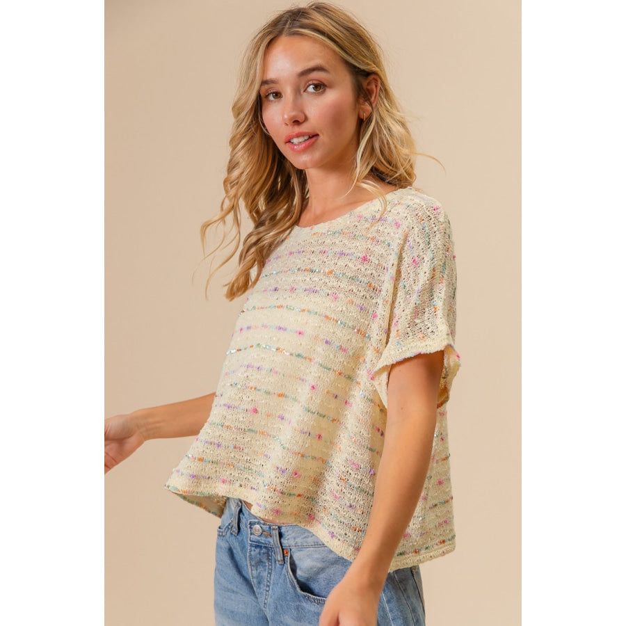 BiBi Striped Popcorn Knit Top Apparel and Accessories