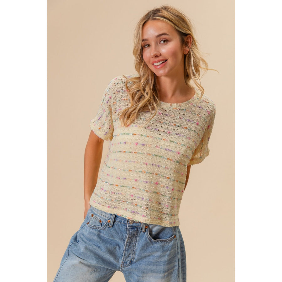 BiBi Striped Popcorn Knit Top Apparel and Accessories