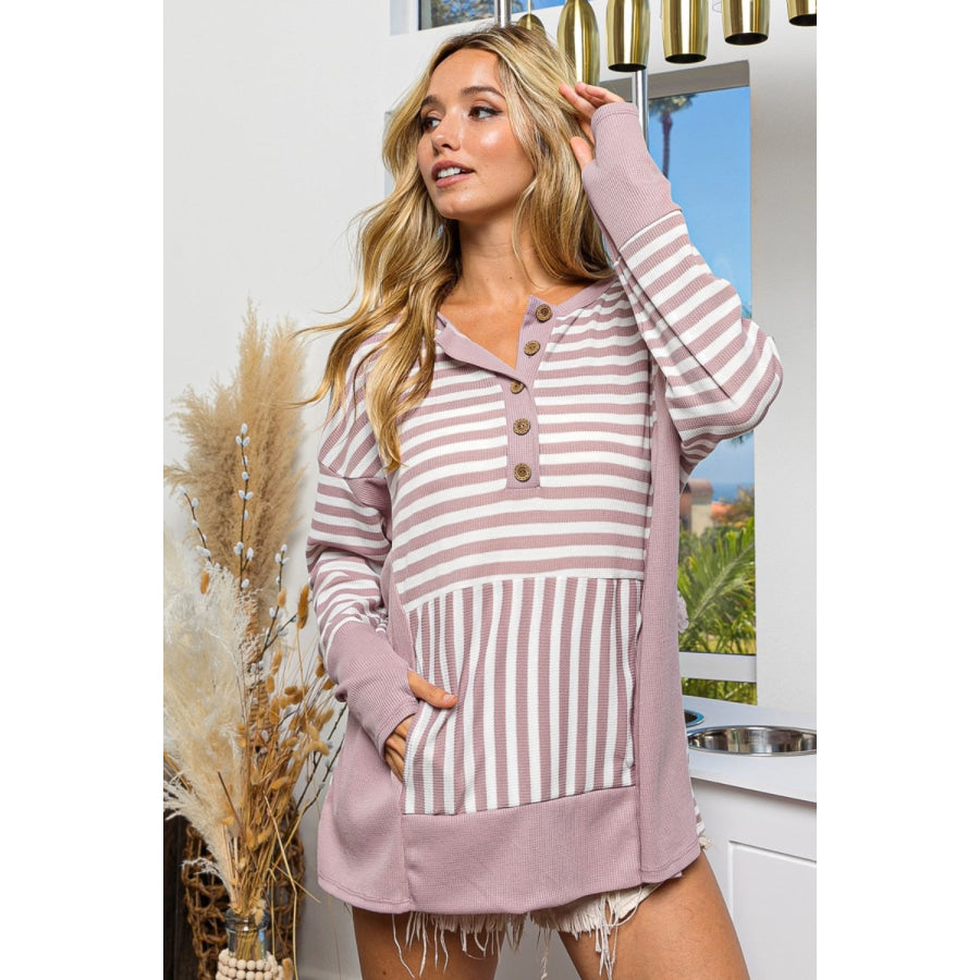 BiBi Striped Thumbhole Long Sleeve Top Apparel and Accessories